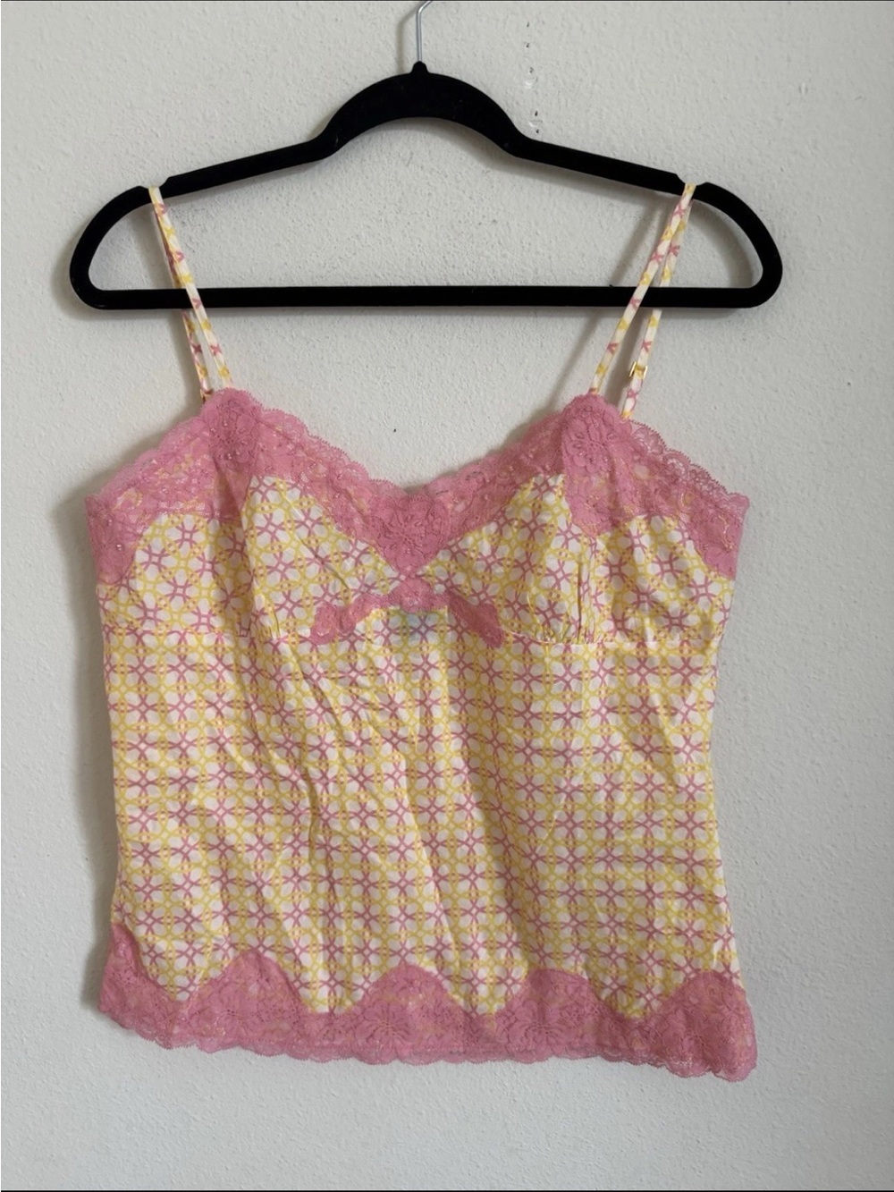 Vintage Y2K Express Yellow Pink Lace Cami Top Size M
